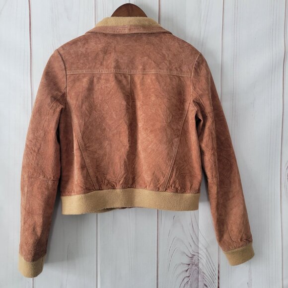 Vintage 70’s Suede Leather Bomber Jacket w/ Wool Waistband & Cuffs, Button, EUC - Picture 5 of 8